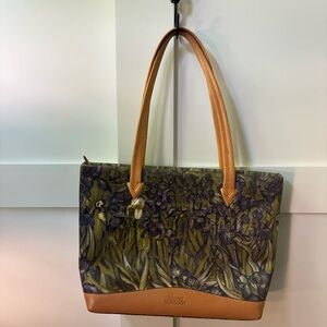 Vincent VAN Gogh Brown irises print Tote Bag with Leather Accents